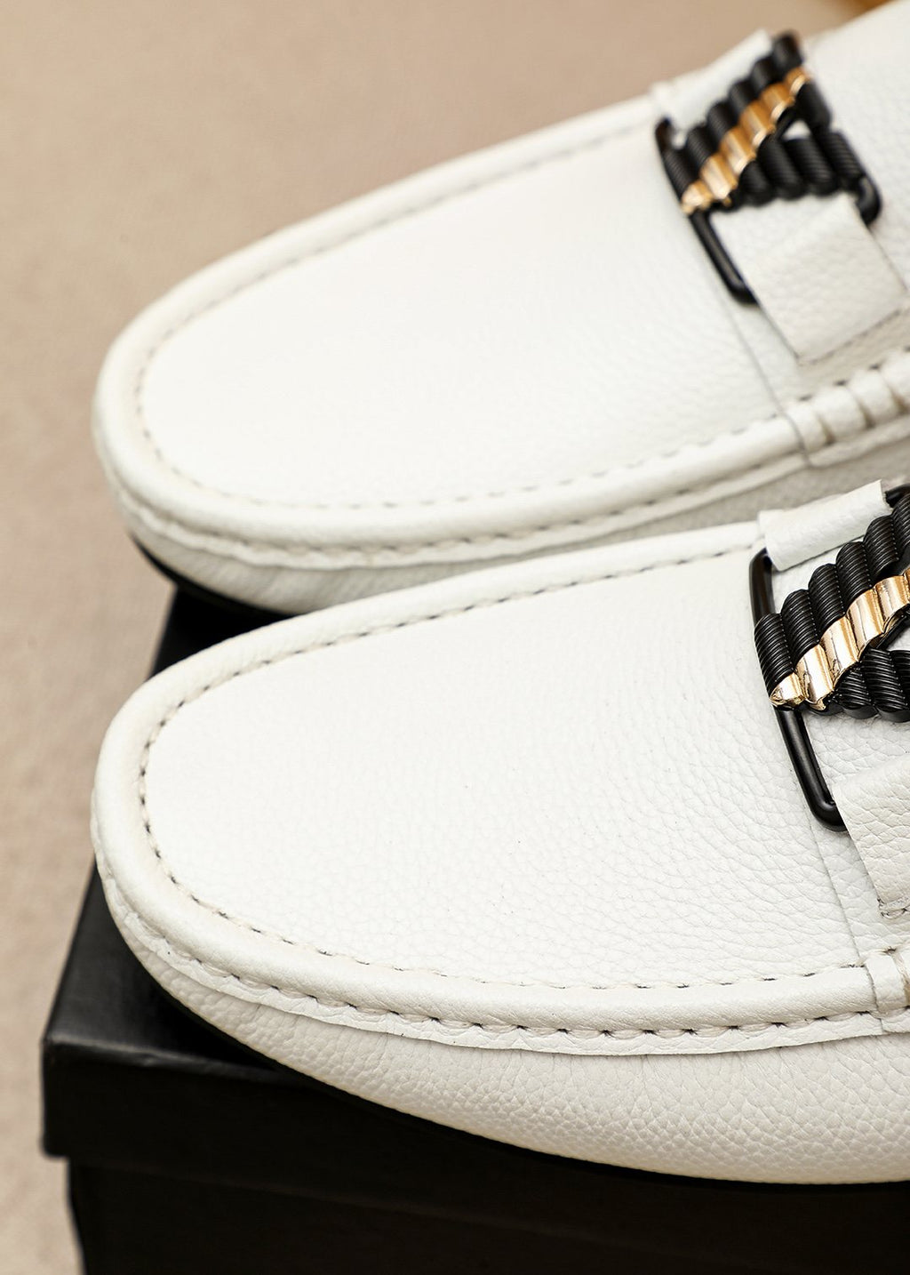 Prada White Metal-Buckle Loafers