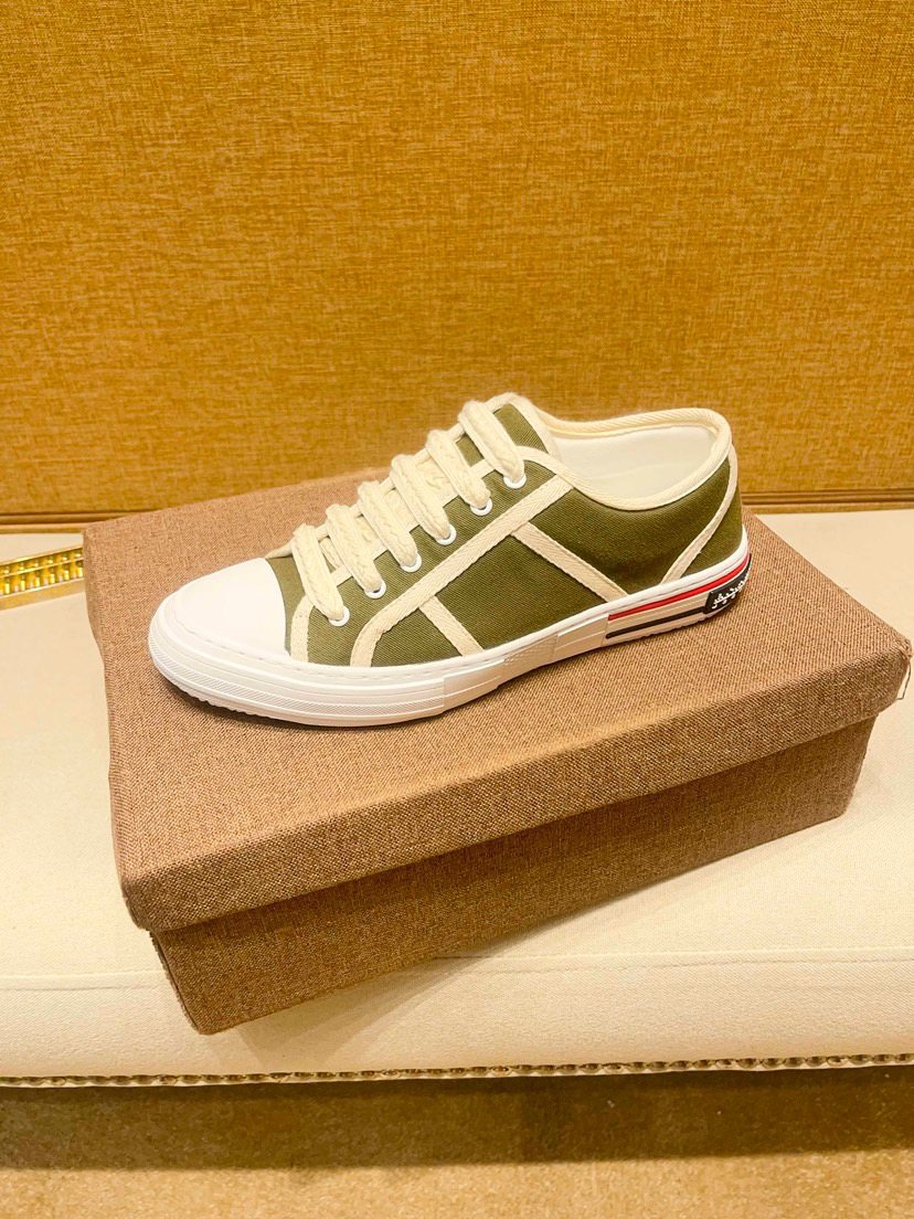 Olive Green and White Low-Top Sneakers