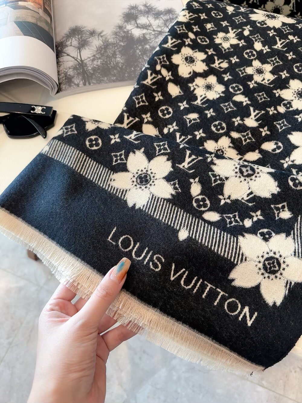 Louis Vuitton Floral Monogram Fringe Scarf