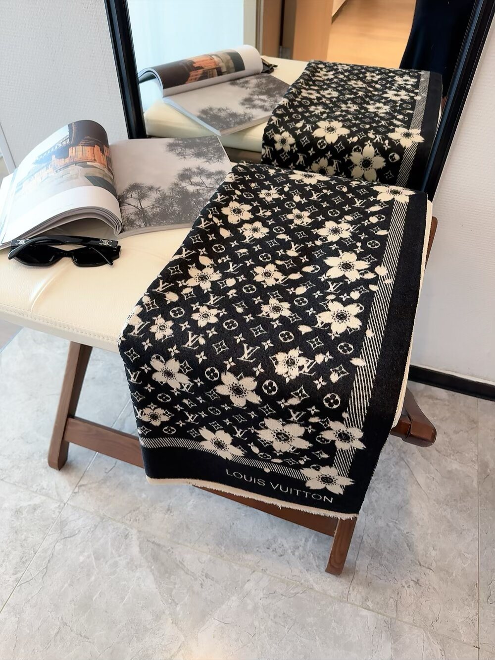 Louis Vuitton Floral Monogram Fringe Scarf