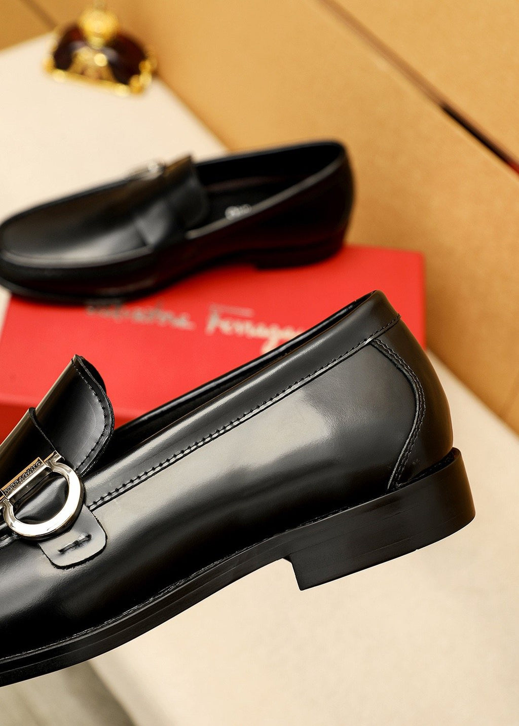 Ferragamo Black Buckle Loafers