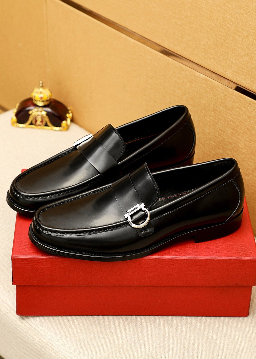 Ferragamo Black Buckle Loafers