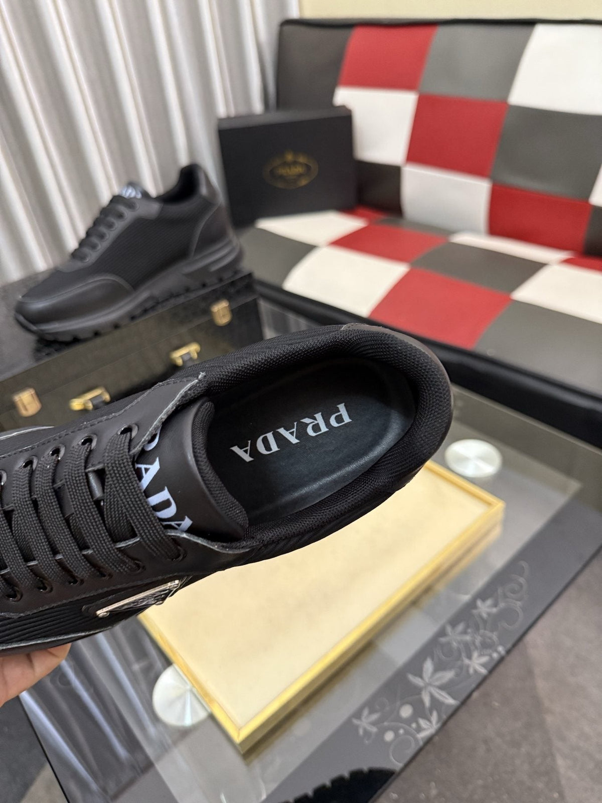 Prada Men's Black Triangle-Detail Sneakers