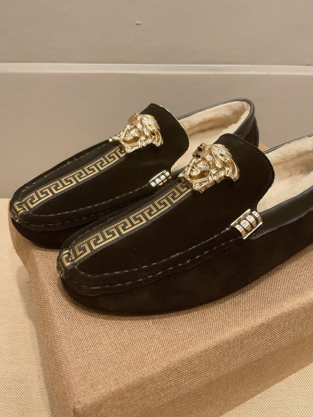 Versace Men's Black Gold-Detail Slip-On Shoes