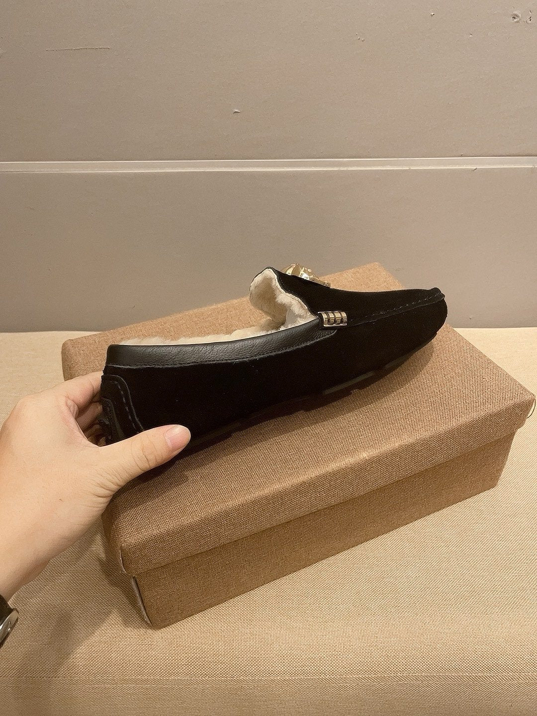 Versace Men's Black Gold-Detail Slip-On Shoes