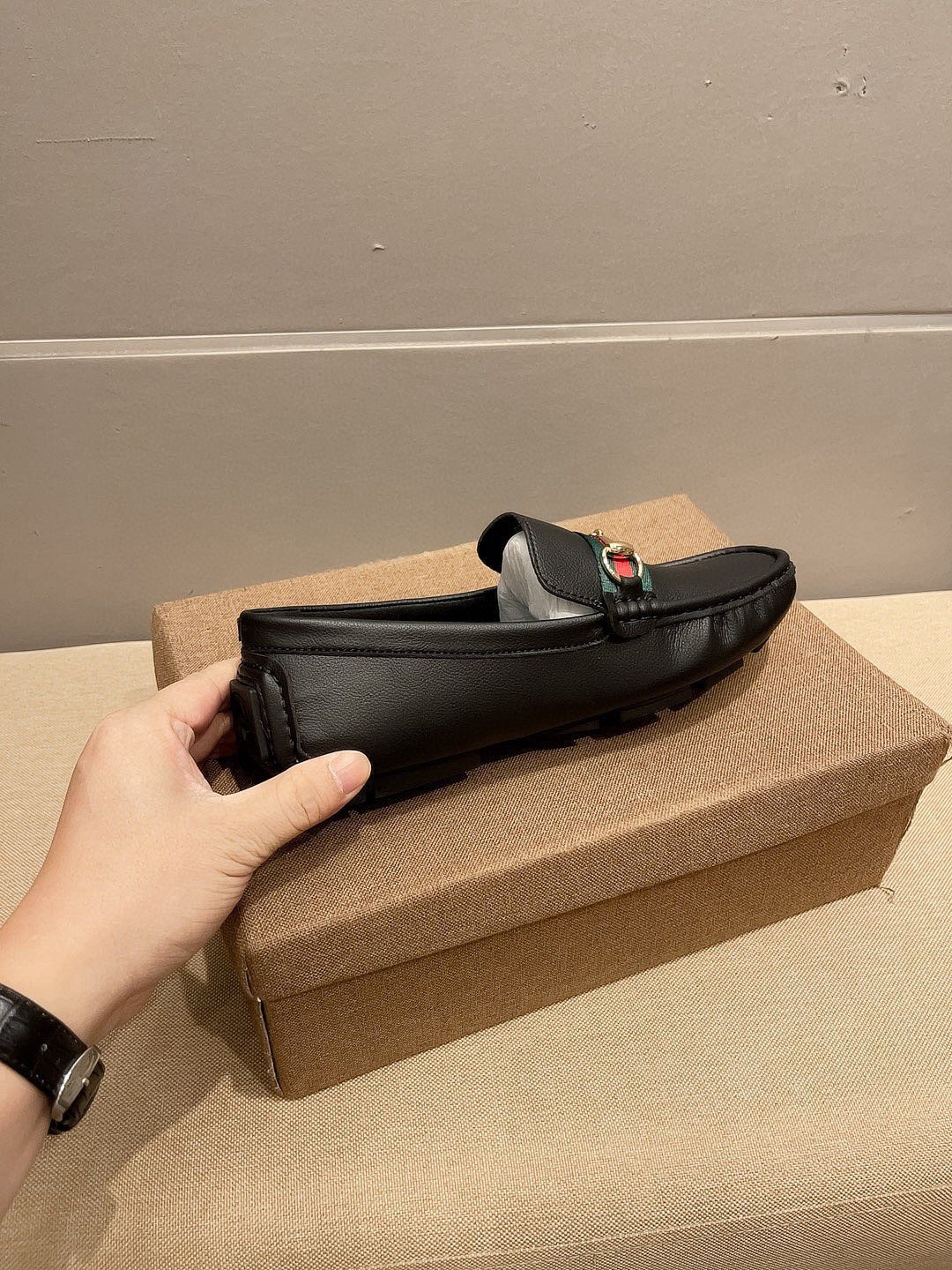 Gucci Black Web Buckle Loafers