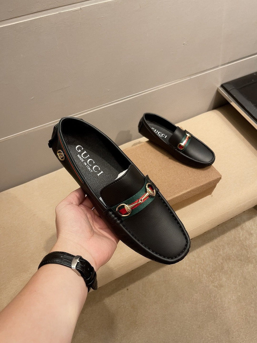 Gucci Black Web Buckle Loafers