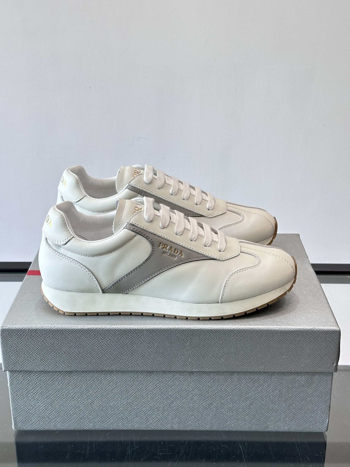 Prada Men's White and Light Gray Sneakers