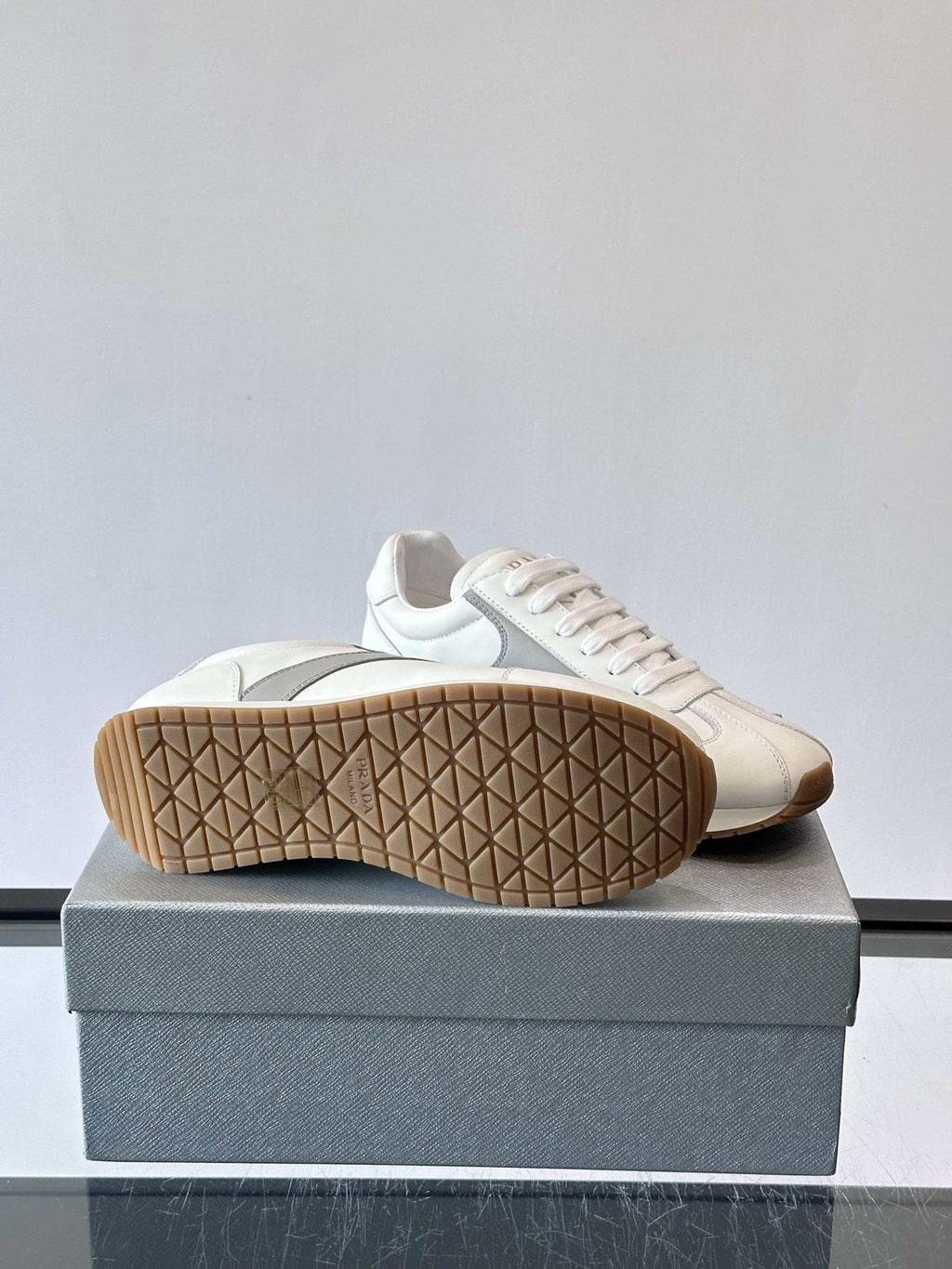 Prada Men's White and Light Gray Sneakers
