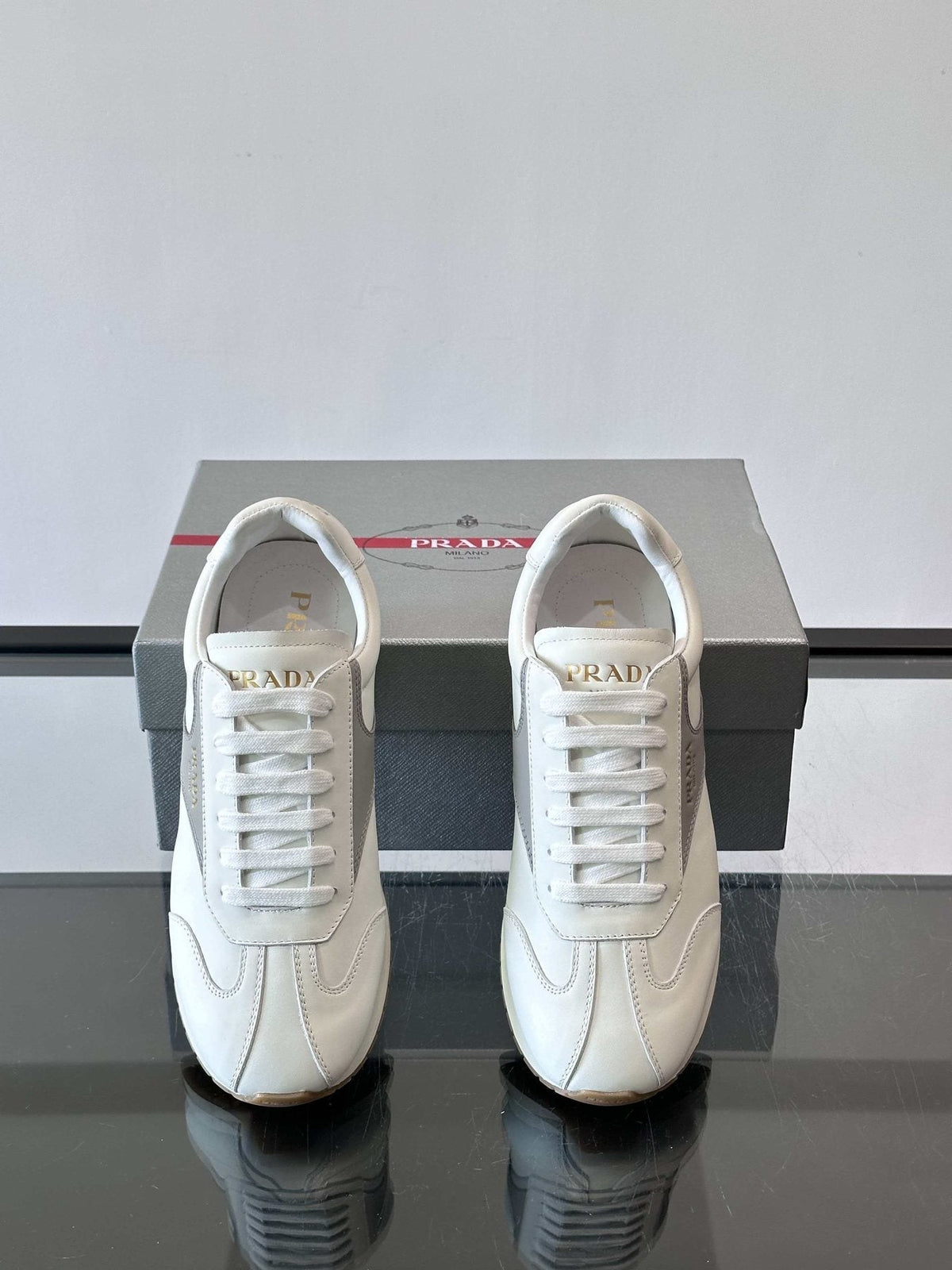 Prada Men's White and Light Gray Sneakers
