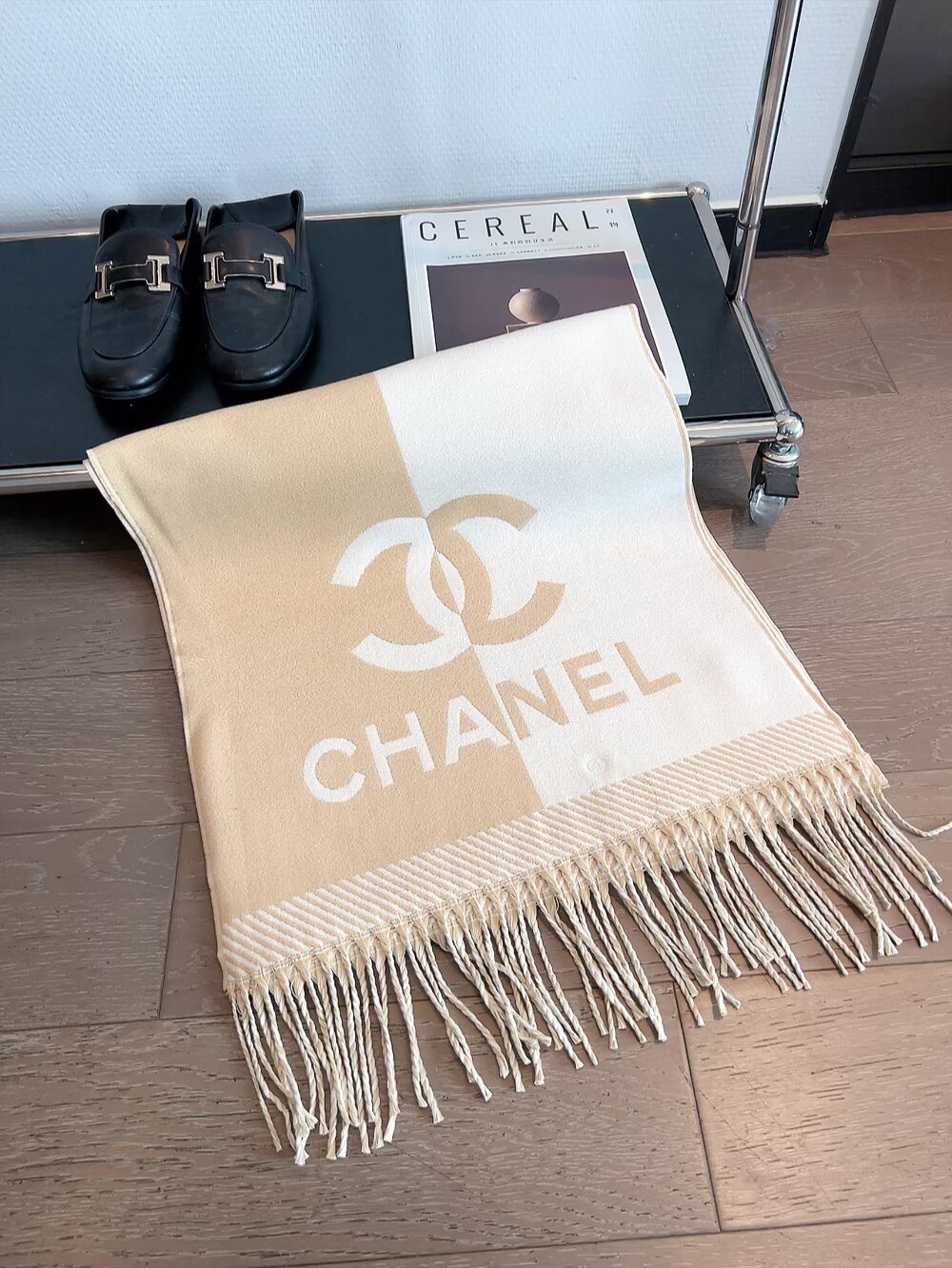 Chanel Logo Panel Fringed Scarf