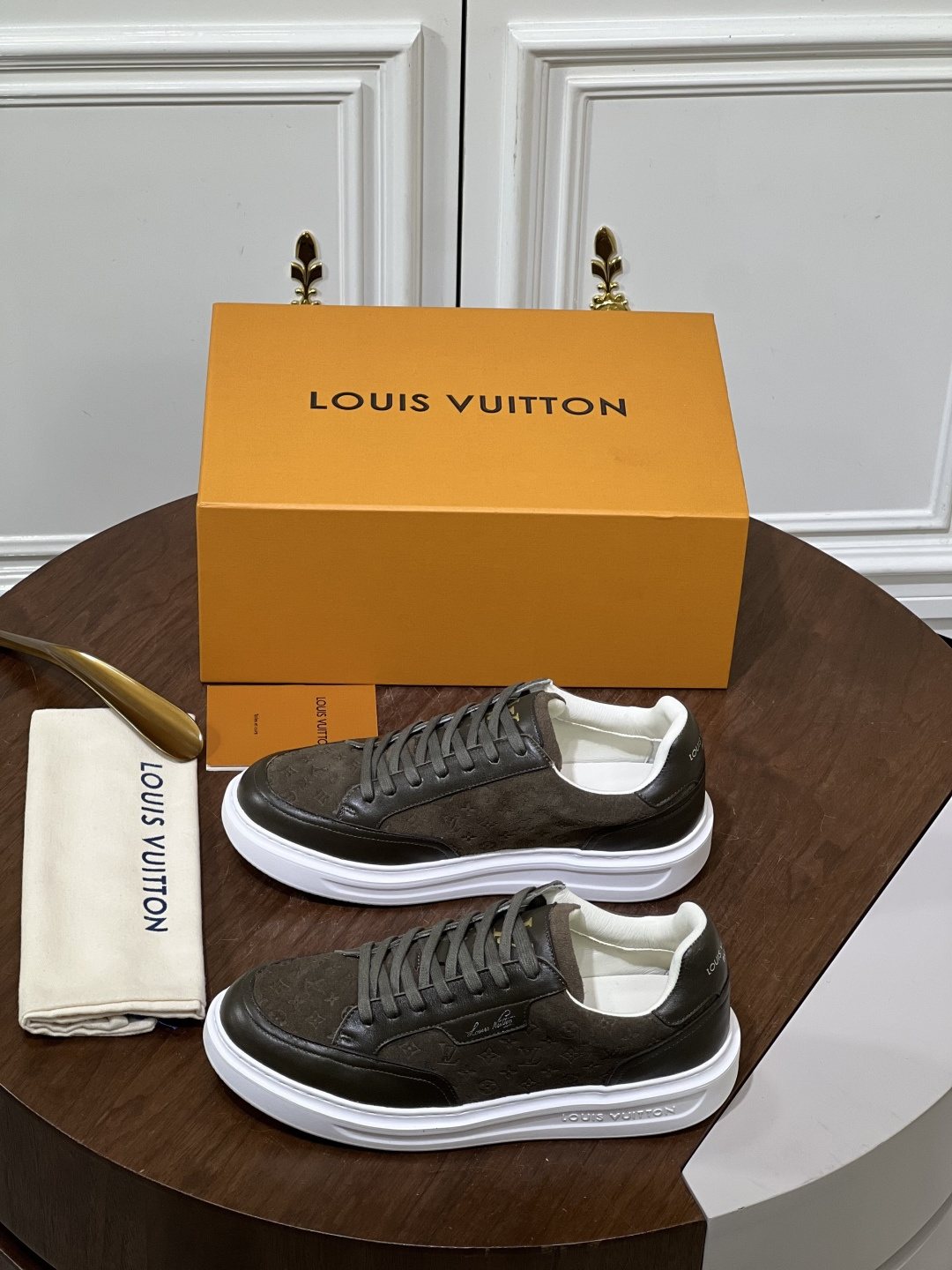 Louis Vuitton Olive Brown Patterned Low-Top Sneakers