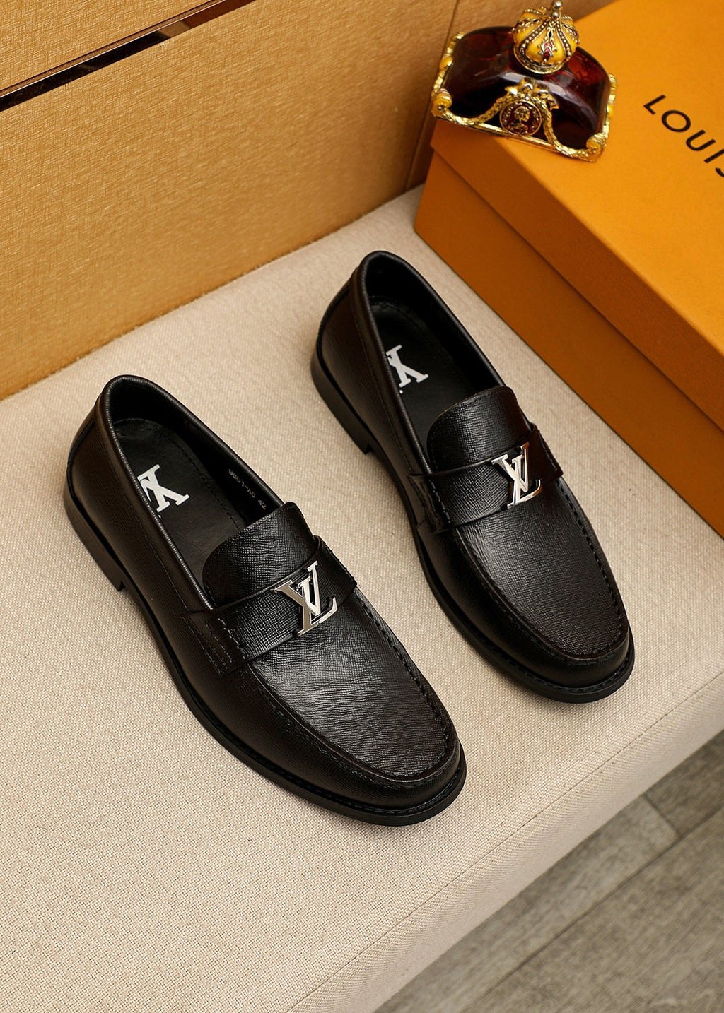 Louis Vuitton Men's Black Leather Buckle Loafers
