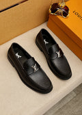 Louis Vuitton Men's Black Leather Buckle Loafers