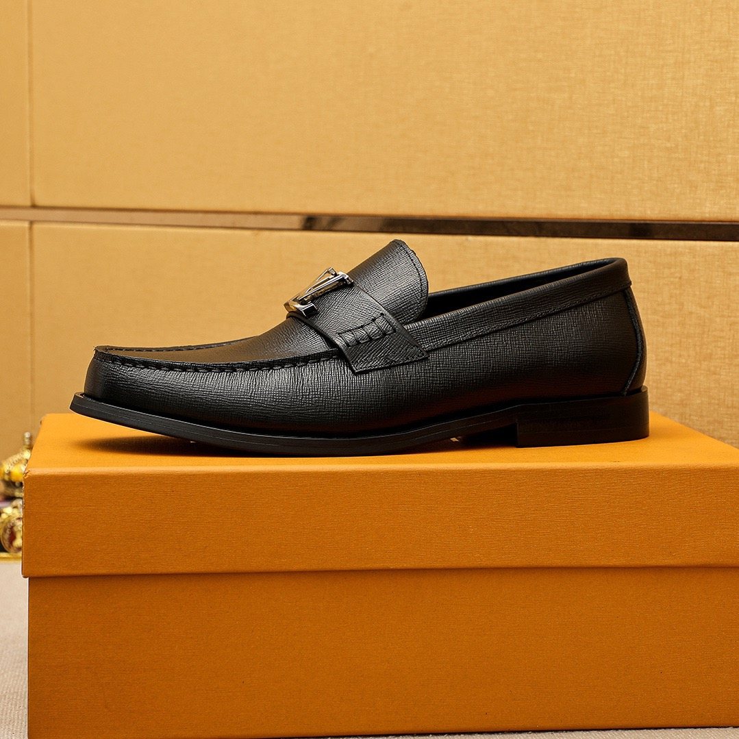 Louis Vuitton Men's Black Leather Buckle Loafers