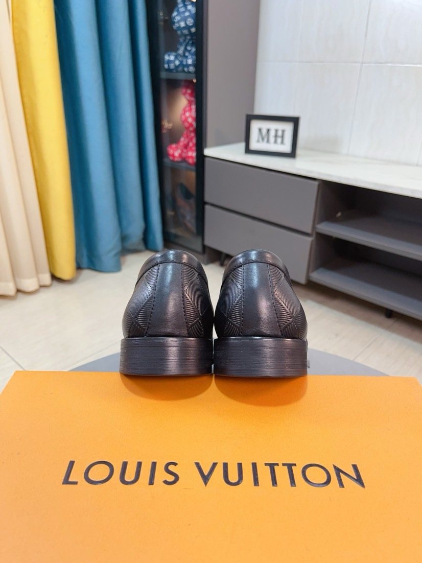 Louis Vuitton Embossed Logo Slip-On Dress Shoes - Dark Charcoal Gray