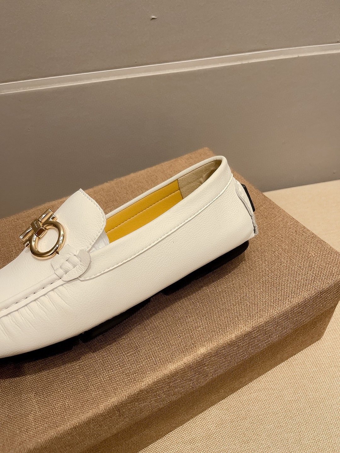 Ferragamo Men's White Hardware Loafers