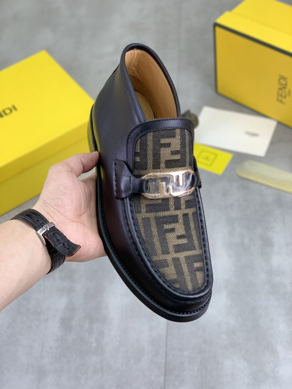 Fendi Men's Black Monogram Vamp Ankle Boots