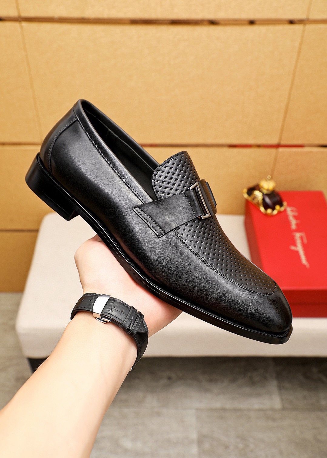 Ferragamo Men's Black Buckle Loafers - Rubber Sole