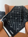 Chanel Black and Ivory Grid Shawl Scarf