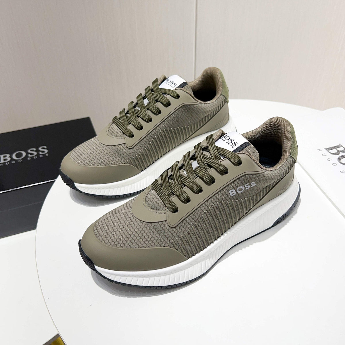 BOSS Knit Lace-Up Sneakers - Rubber Outsole