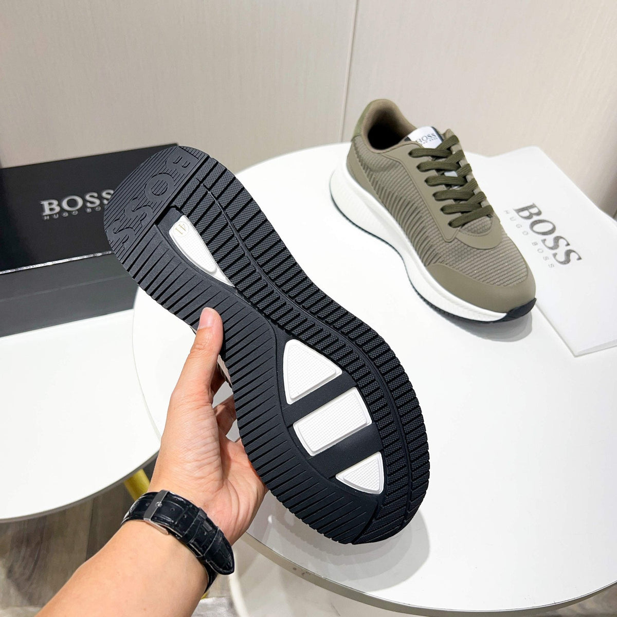 BOSS Knit Lace-Up Sneakers - Rubber Outsole