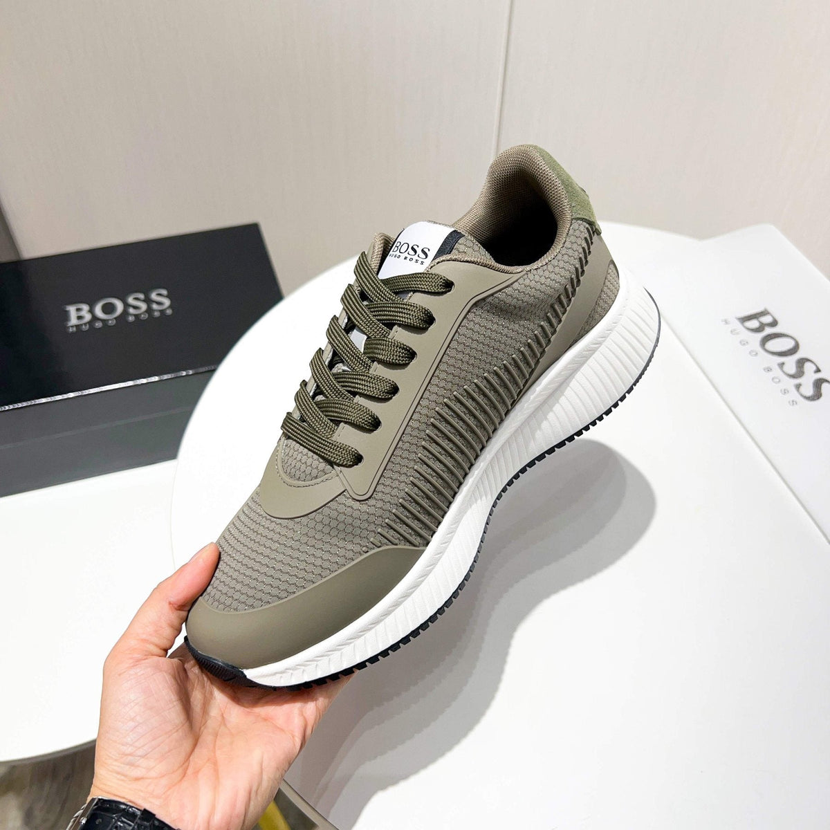 BOSS Knit Lace-Up Sneakers - Rubber Outsole