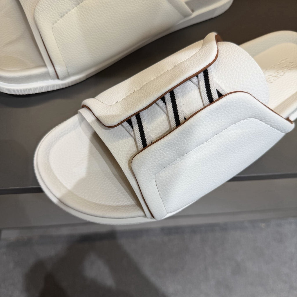 Zegna Men's White Striped Slide Sandals
