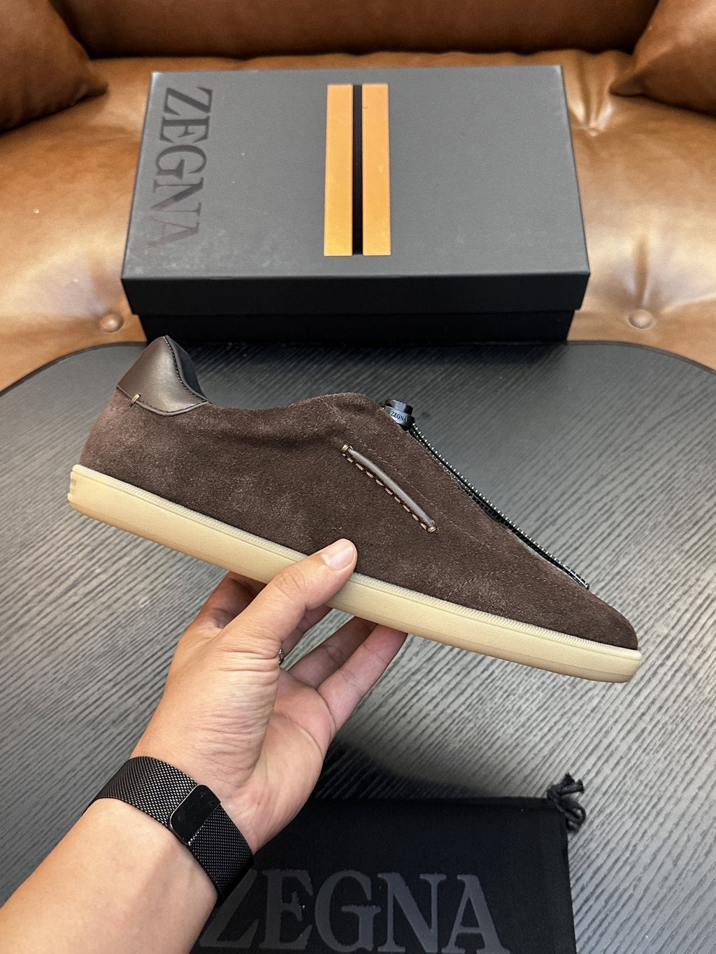 Zegna Triple Stitch Slip-On Sneakers - Suede And Leather Upper