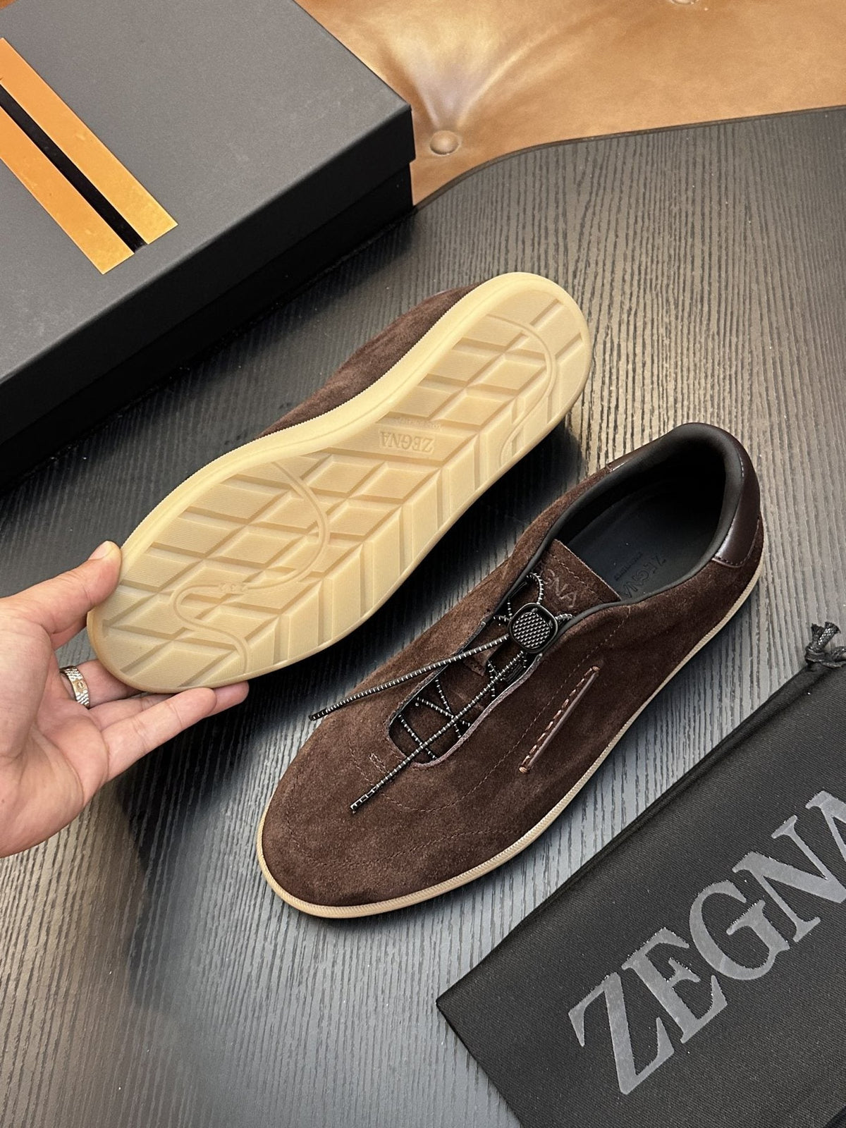 Zegna Triple Stitch Slip-On Sneakers - Suede And Leather Upper