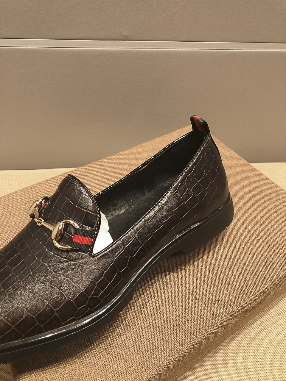 Gucci Black Embossed Horsebit Loafers