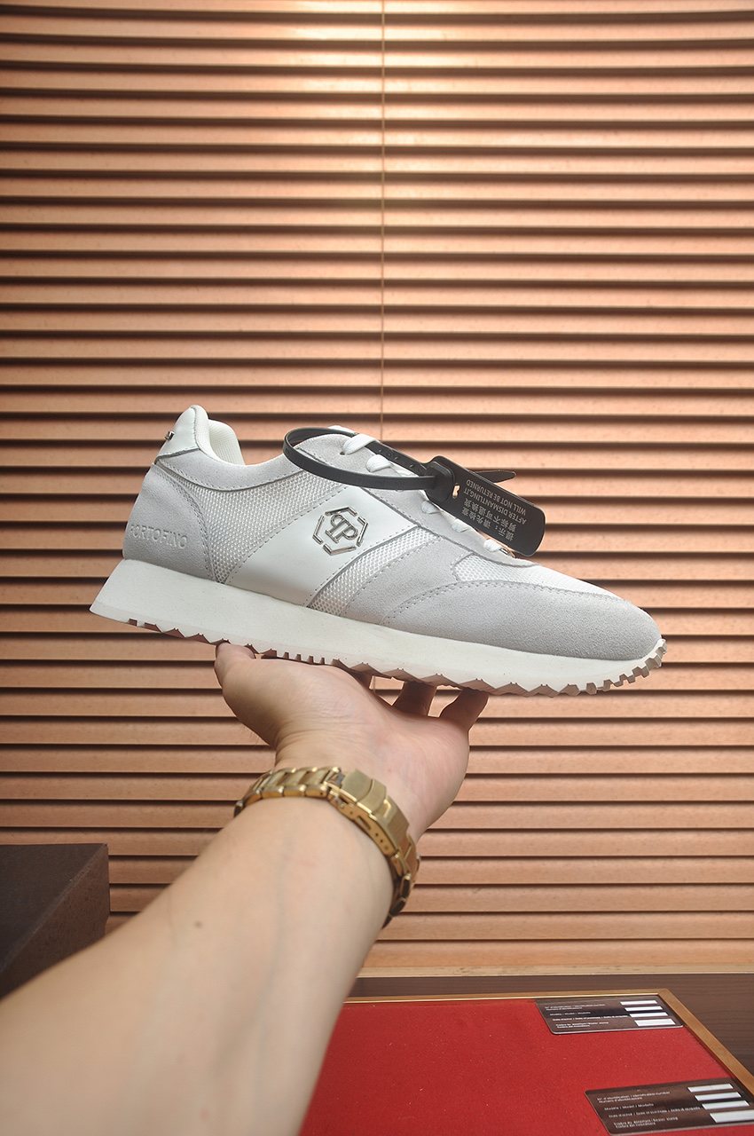 Philipp Plein White and Light-Gray Low-Top Sneakers