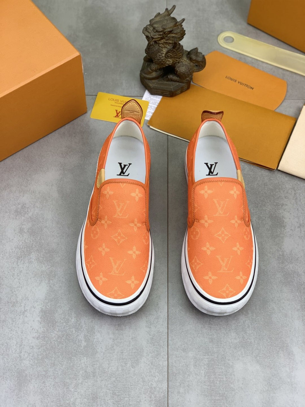 Louis Vuitton Orange Patterned Slip-On Shoes