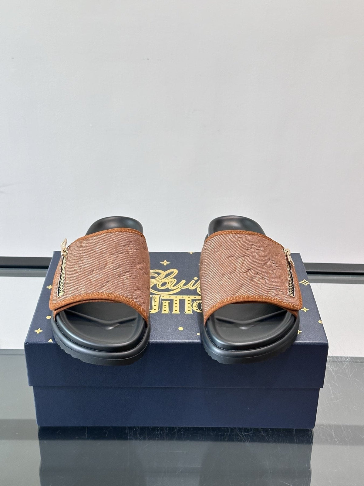 Louis Vuitton Embossed Monogram Slide Sandals