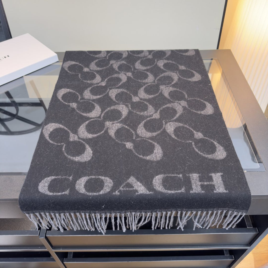 Coach Reversible Monogram Fringed Scarf