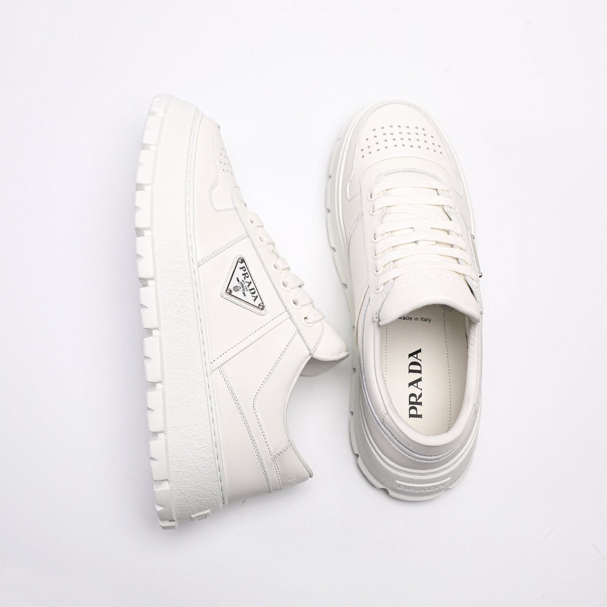 Prada Men's Triangle Plaque Low-Top Sneakers - Textured Lug Outsole