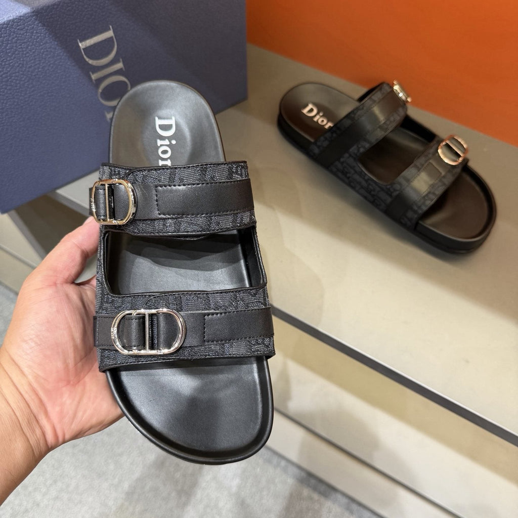Dior Patterned Double-Strap Slide Sandals