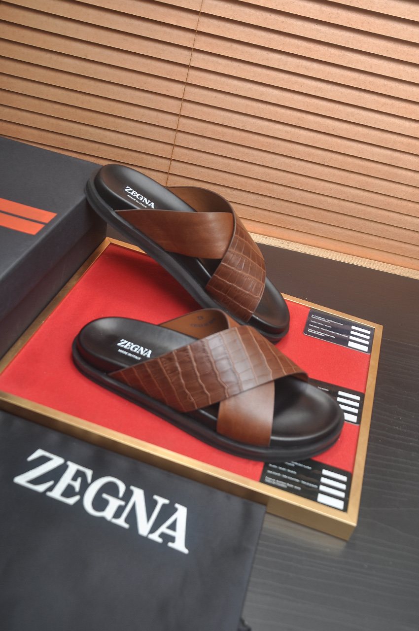 Zegna Cross-Strap Slide Sandals