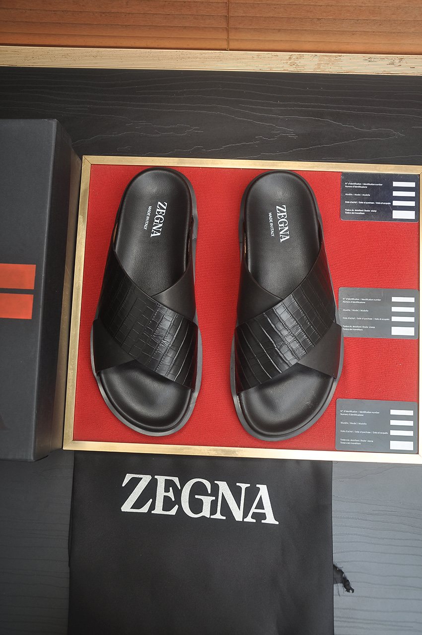 Zegna Cross-Strap Slide Sandals