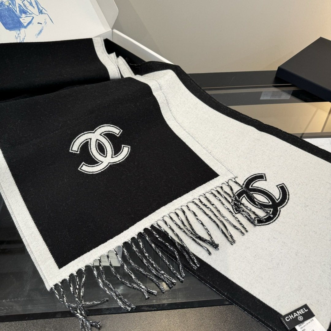 Chanel Two-Tone Fringed Scarf