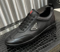 Prada Black Lace-Up Sneakers with Red Tab