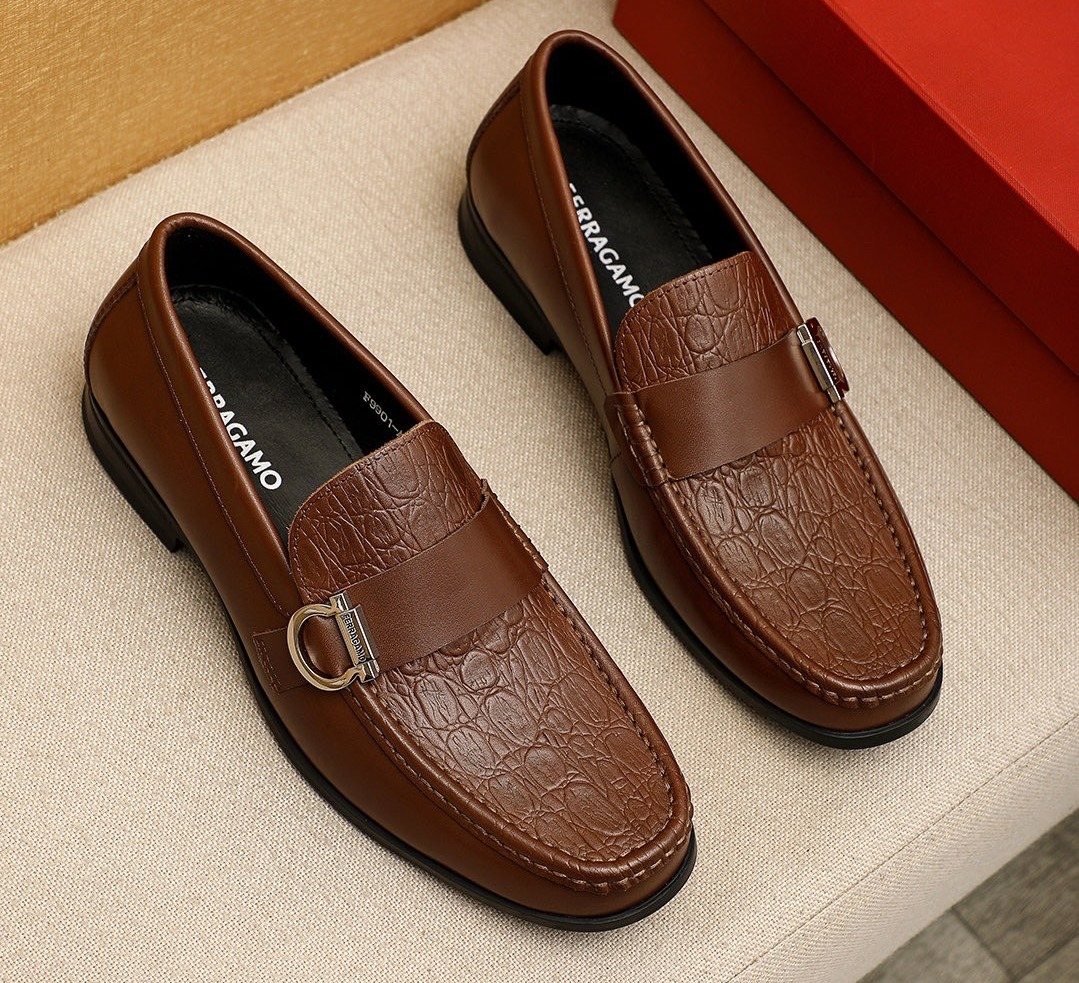 Ferragamo Embossed Buckle Loafers