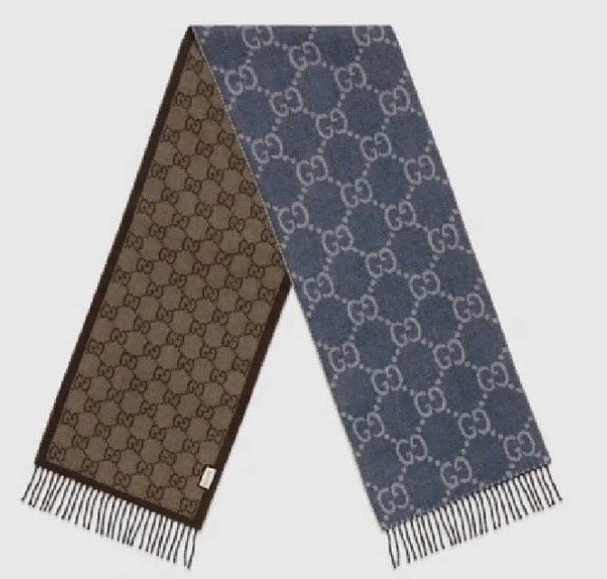 Gucci Black and Gray Fringed Scarf