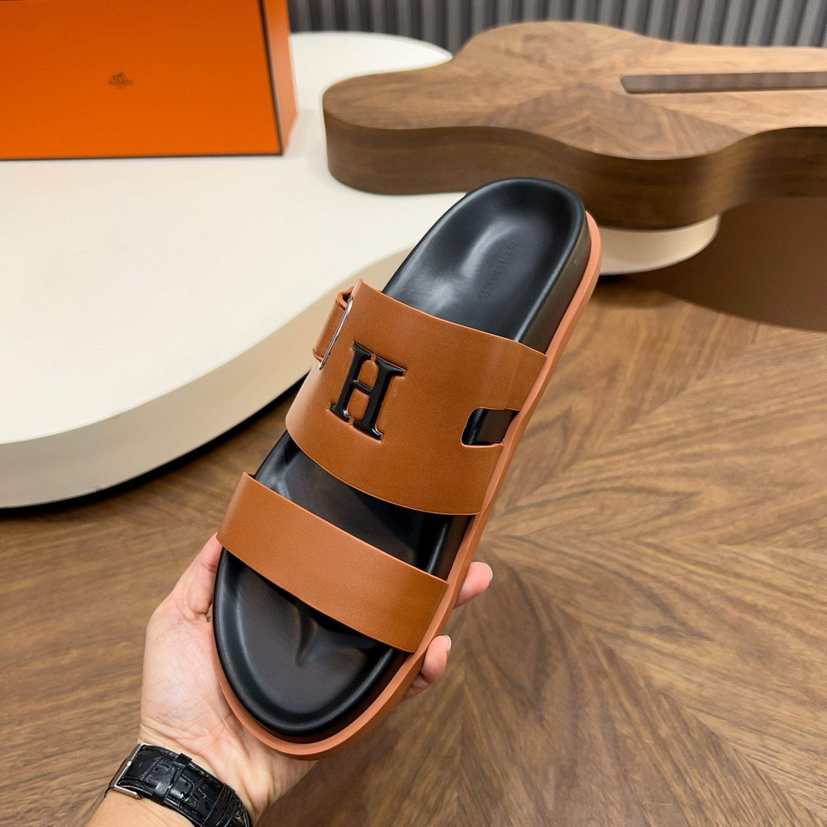 Hermès Men's Two-Strap Slide Sandals