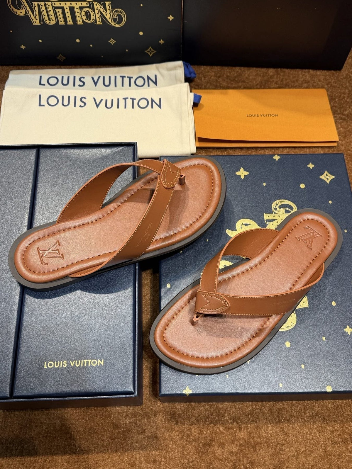 Louis Vuitton Tan Brown Thong Sandals