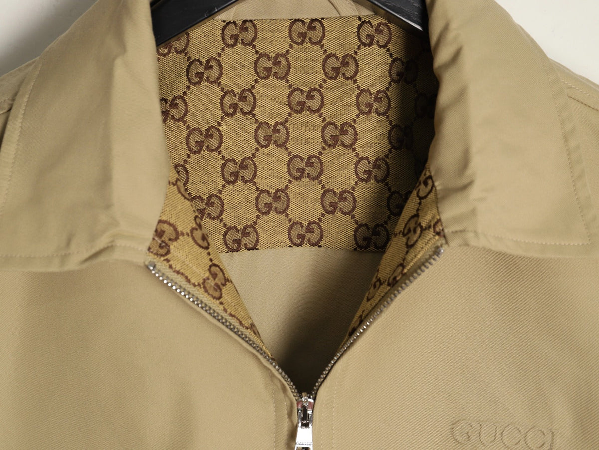 Gucci Beige GUC Chest-Logo Zip Jacket