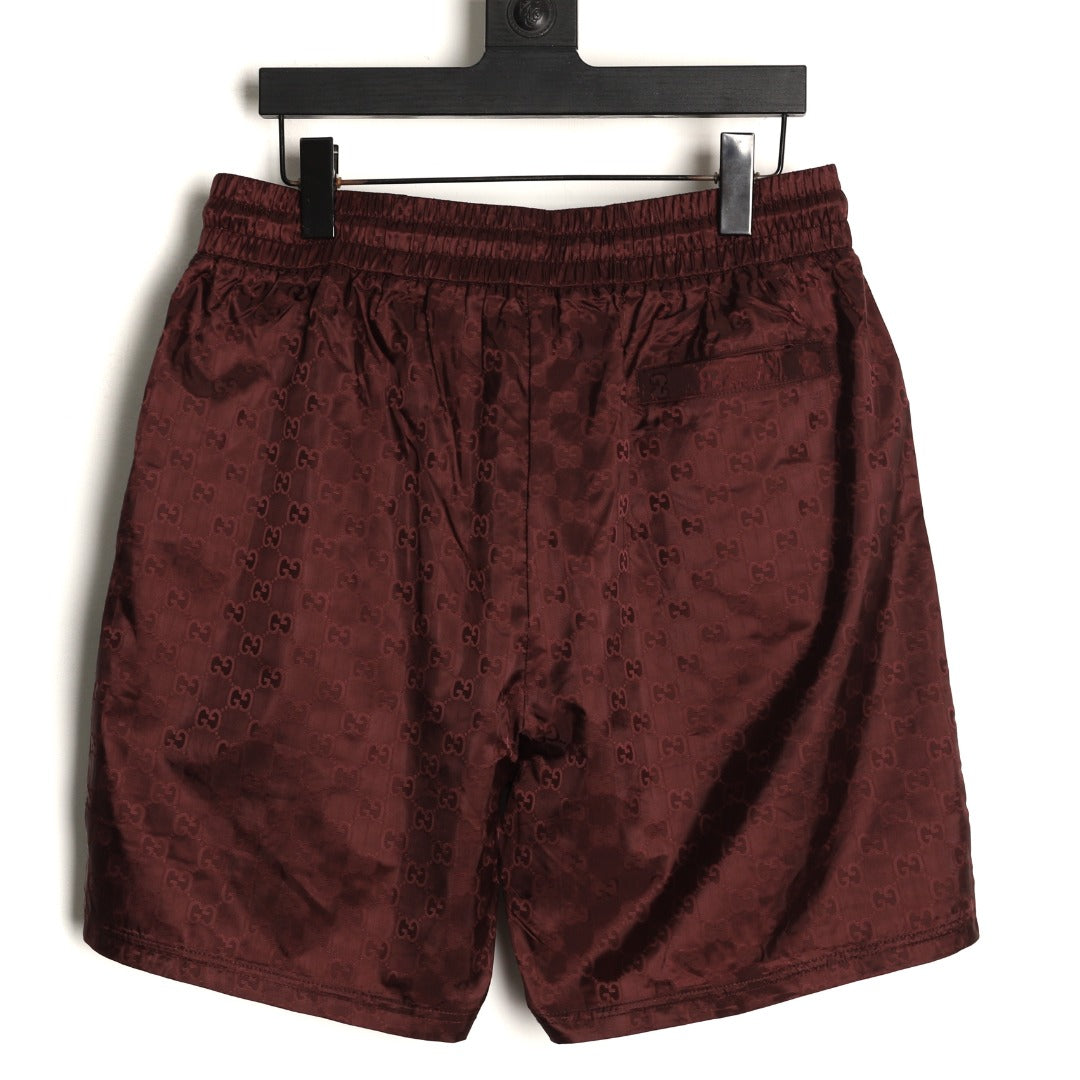 Gucci Tonal Double-G-Style Allover Drawstring Shorts - Burgundy